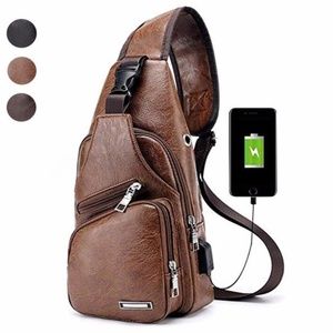 Men Chest Shoulder messenger bag Sling Bag Leather